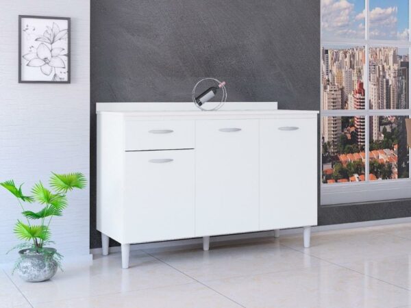 Balcão de cozinha Poquema com tampo 1,20 - Branco
