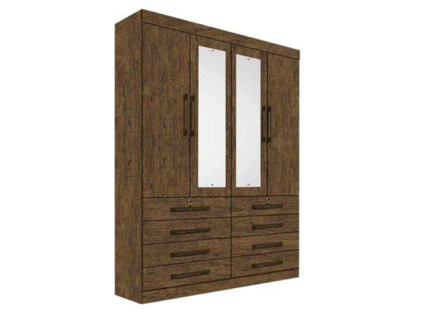 Guarda-Roupa Mônaco c/ espelho 4 portas e 8 gavetas – Ipê