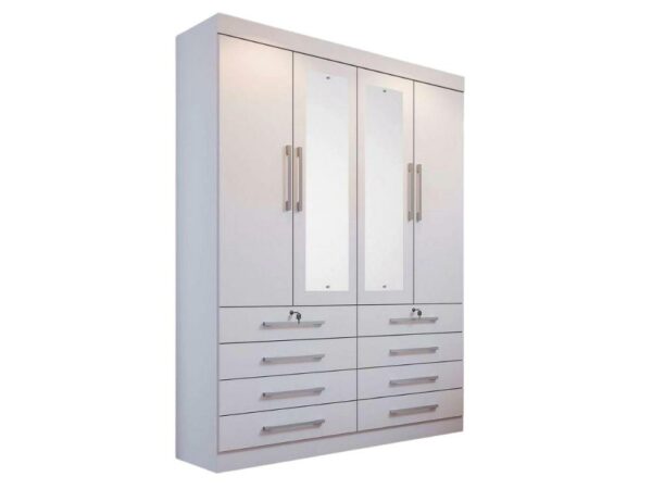 Guarda-Roupa Mônaco c/ espelho 4 portas e 8 gavetas – Branco