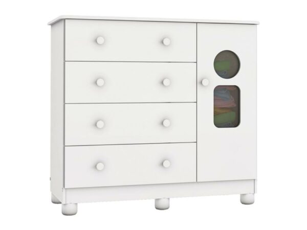 Cômoda Tedy 1 Porta 4 Gavetas - Branco