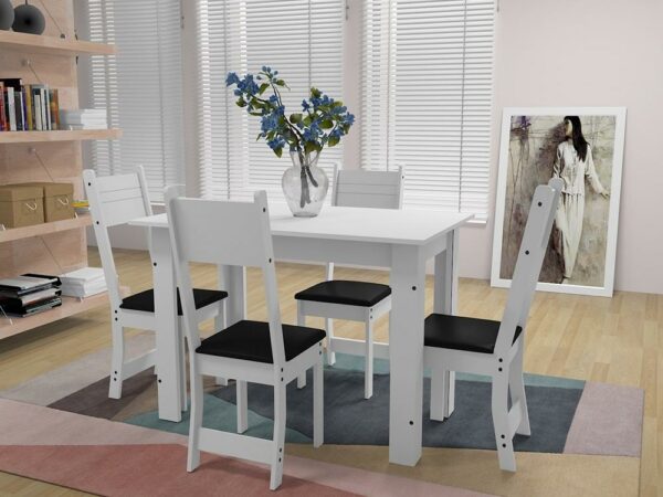 Mesa de Jantar Caribe Com 4 Cadeiras – Branco/Preto