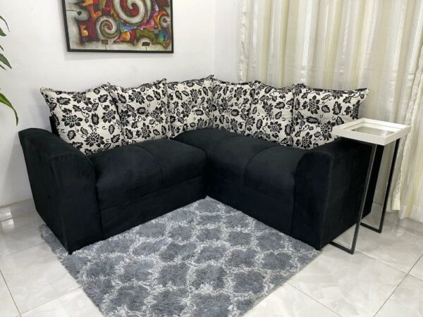 Conjunto de sofá de canto 2 x 3 lugares Félix – Preto/Floral Flex
