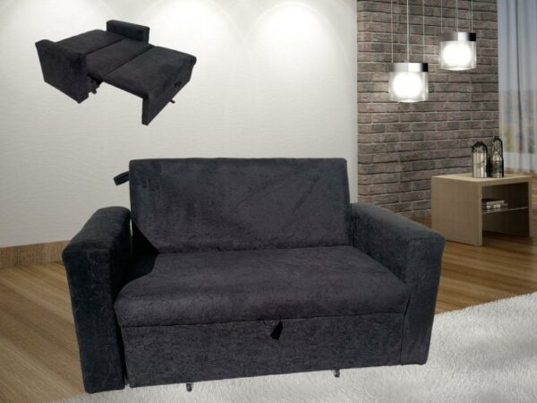 Sofá Cama Casal com braço 1,50m – Preto Suede