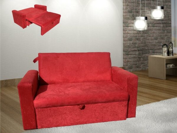 Sofá Cama Casal com braço 1,50m – Vermelho Suede