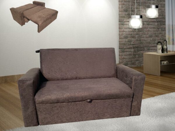 Sofá Cama Casal com braço 1,50m – Marrom Suede
