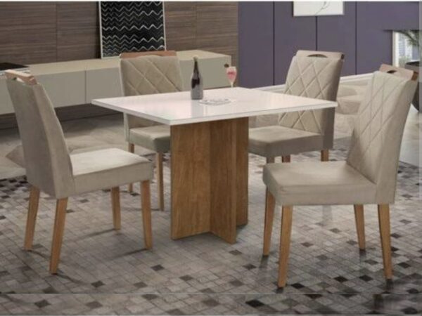 Mesa de Jantar Los Angeles 0.90x0.90 Com 4 Cadeiras Califórnia – Cinamomo/Off white/Avelã