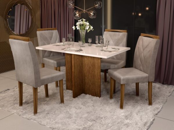 Mesa de Jantar Los Angeles 1.20x0.80 Com 4 Cadeiras Califórnia – Cinamomo/Off white/Avelã