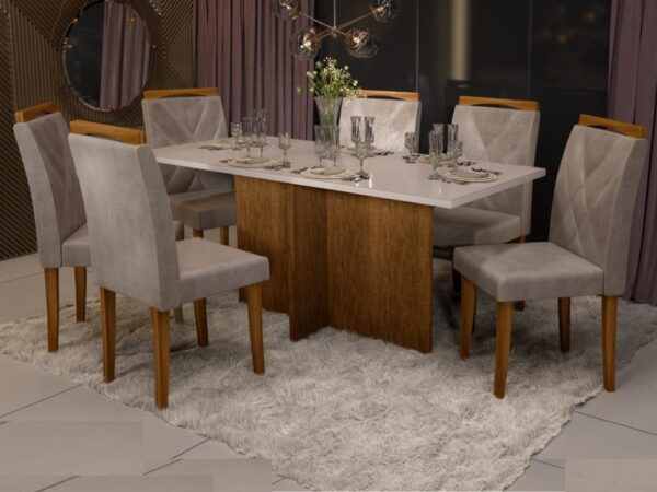 Mesa de Jantar Los Angeles 1.60x0.80 Com 6 Cadeiras Califórnia – Cinamomo/Off white/Avelã