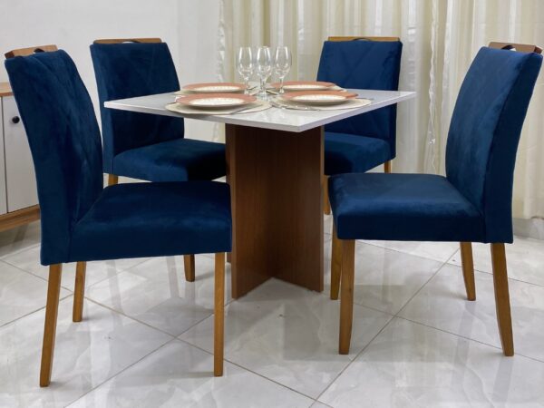 Mesa de Jantar Los Angeles 0.90x0.90 Com 4 Cadeiras Califórnia – Cinamomo/Off white/Azul