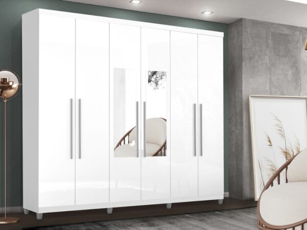 Guarda-Roupa Porto Bello Plus 6 portas com espelho – Branco