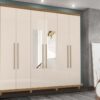Guarda-Roupa Porto Bello Plus 6 portas com espelho – Mel/Areia