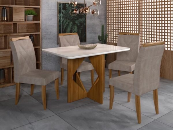 Mesa de Jantar Madri 1.20x0.80 Com 4 Cadeiras Califórnia – Cinamomo/Off white/Avelã