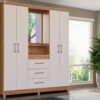 Guarda-Roupa Capelinha Lyon 4 portas com espelho – Mel/Areia