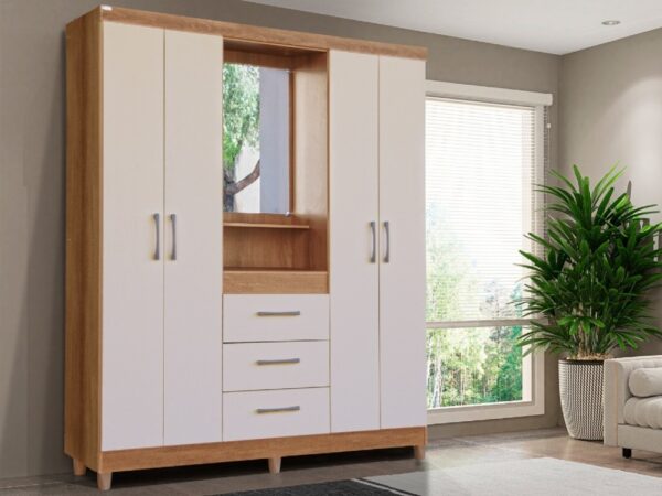 Guarda-Roupa Capelinha Lyon 4 portas com espelho – Mel/Areia