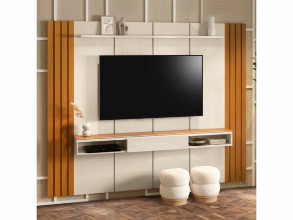 Painel Veyron 2.45 com Nicho 1.8 75” – Off White/Cedro