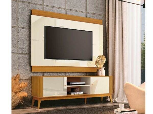 Rack Com Painel Legacy 1.6 60" – Off White/Cedro