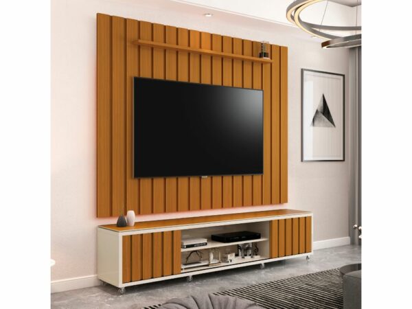 Rack com Painel  Brise 1.8 75" - Off White/Cedro