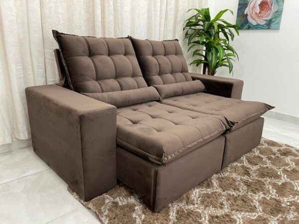 Sofá Retrátil Reclinável Small 2.00m - Marrom Veludão