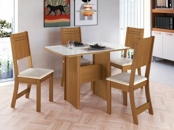 Mesa de Jantar Évora/Lisboa Com 4 Cadeiras – Freijó/Off White