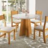 Mesa de Jantar Flipp Circular 0.90 Com 4 Cadeiras Brisa – Mel Blonde/Off white/Pastel