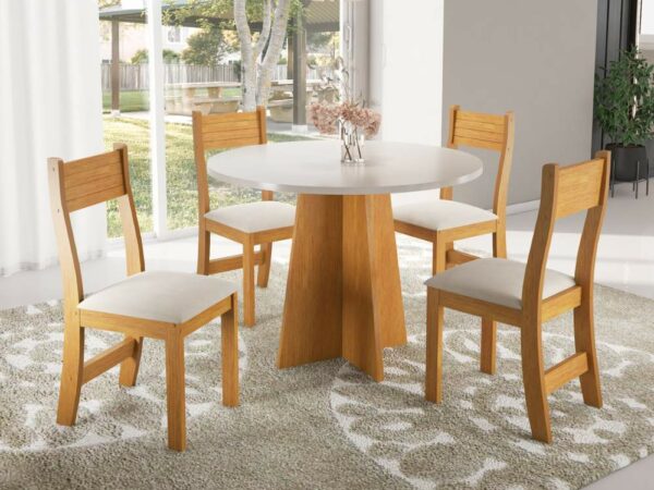 Mesa de Jantar Flipp Circular 0.90 Com 4 Cadeiras Brisa – Mel Blonde/Off white/Pastel