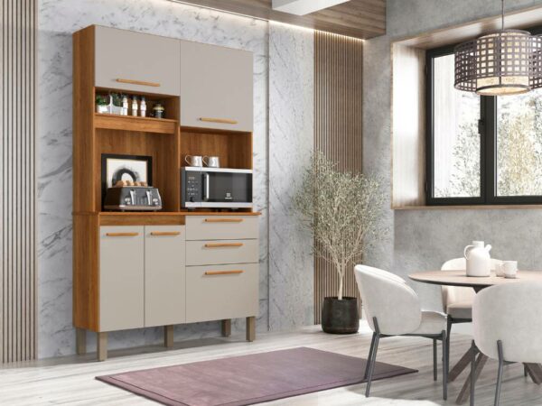Armário Kit de Cozinha Dubai 4 Portas 2 Gavetas – Cinamomo/Off White