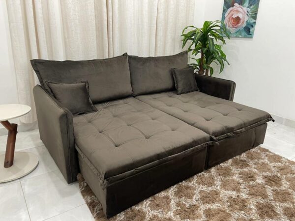 Sofá Cama/ Retrátil Suiça 2.20m - Marrom Veludo