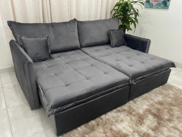 Sofá Cama/Retrátil Suiça 2.20m - Cinza Veludo