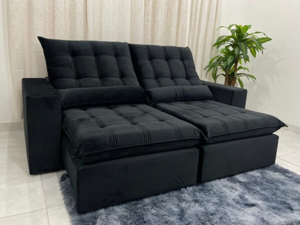 Sofá Retrátil Reclinável Porto Seguro 2.30m - Preto Veludo