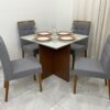 Mesa de Jantar Helo 0.90x0.90 Com 4 Cadeiras Nicole – Mel/Off White/Cinza