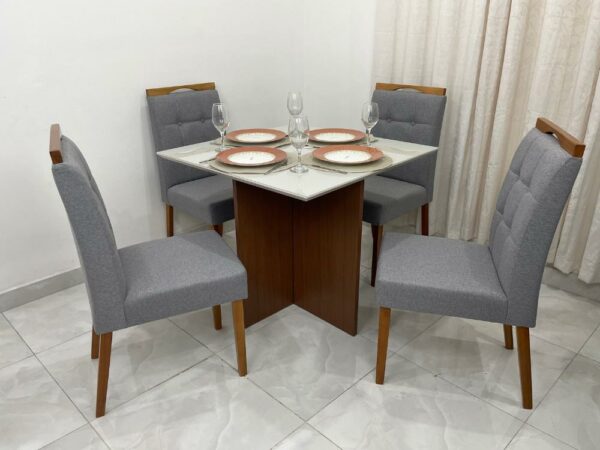 Mesa de Jantar Helo 0.90x0.90 Com 4 Cadeiras Nicole – Mel/Off White/Cinza