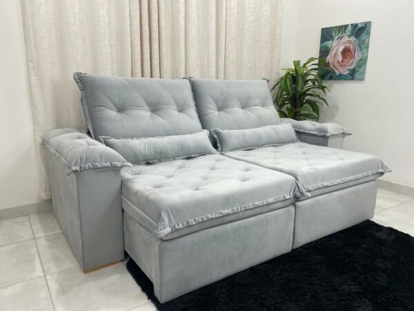 Sofá Retrátil Reclinável Valência  2.50m - Prata Veludo