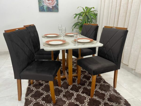 Mesa de Jantar Itália 1.20x0.80 Com 4 Cadeiras Califórnia – Cinamomo/Off White/Marrom