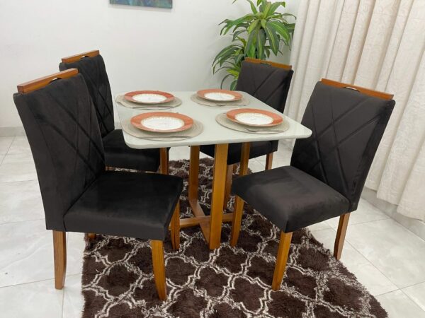 Mesa de Jantar Itália 0.90x0.90 Com 4 Cadeiras Califórnia – Cinamomo/Off White/Marrom