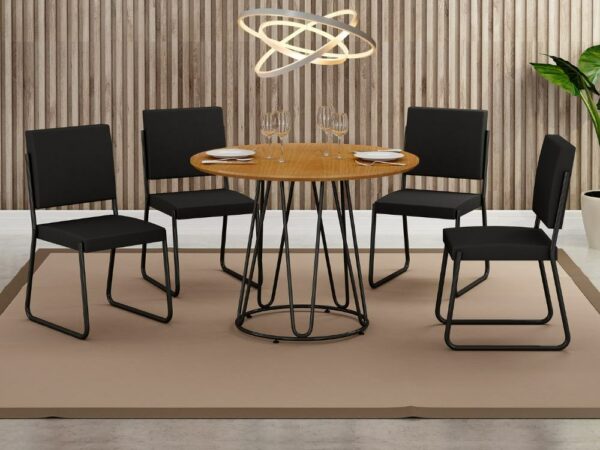 Conjunto Mesa Napoli Tampo Circular 1.00 Com 4 Cadeiras - Cinamomo/Preto Fosco