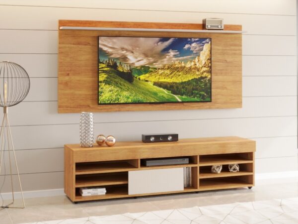 Rack Bela com Painel Ravena 55” – Mel/Off White