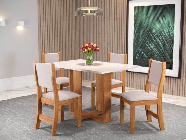 Mesa de Jantar Magic 1.20x0.80 Com 4 Cadeiras Sol Veludo  – Mel/Blonde Pastel