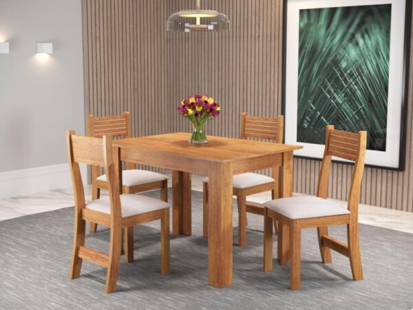 Mesa de Jantar Palace 1.10x0.75 Com 4 Cadeiras Brisa Veludo  – Mel/Blonde Pastel
