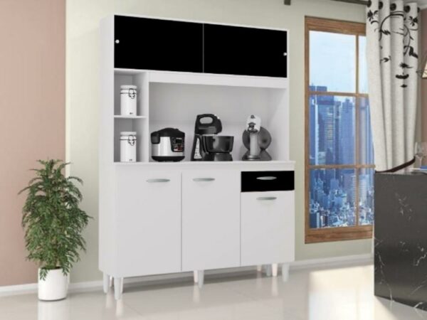 Armário Kit Cozinha Duda 1,20 – Branco/Preto