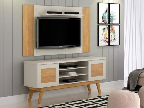 Rack Detroit Com Painel América  65" – Off White/Cinamomo