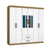 Guarda-Roupa Áries c/ espelho 6 portas e 2 gavetas – Freijó/Branco