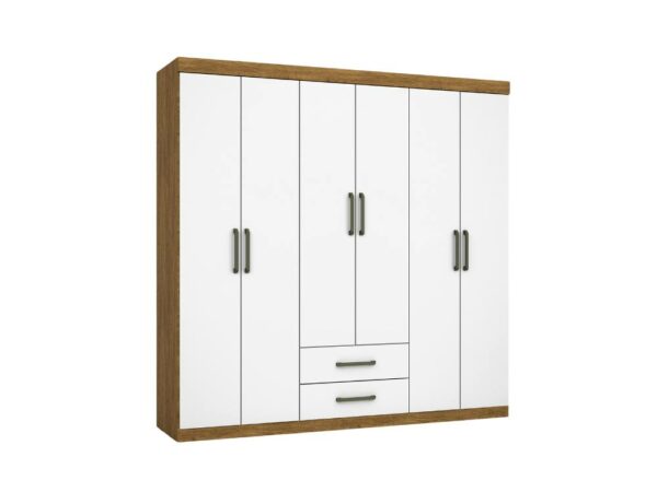Guarda-Roupa Áries 6 portas e 2 gavetas – Freijo/Branco