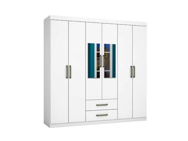 Guarda-Roupa Áries c/ espelho 6 portas e 2 gavetas – Branco