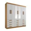 Guarda-Roupa Mônaco c/ espelho 6 portas e 12 gavetas – Cinamomo/Off White