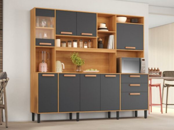 Armário Kit de Cozinha Nápoles 2,20m – Cinamomo/Grafite