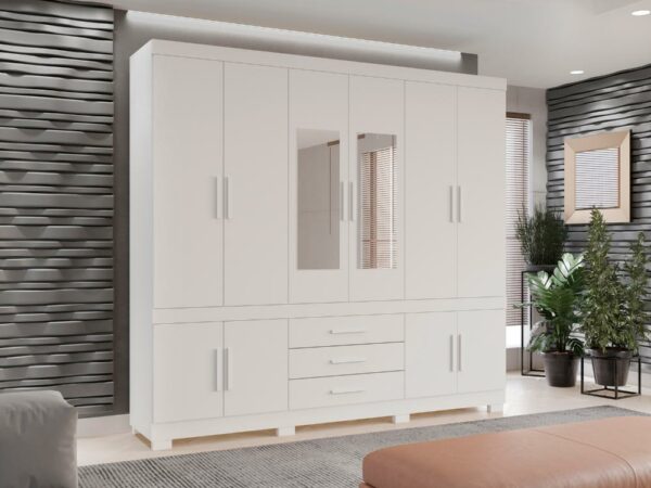 Guarda-Roupa Parma 10 portas com espelho - Branco