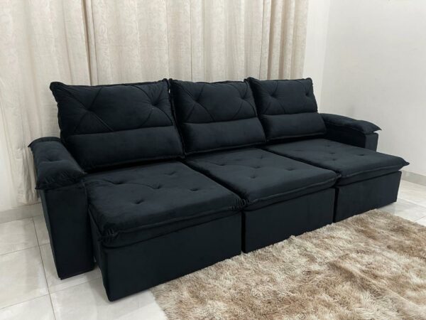 Sofá Retrátil e Reclinável REF 2030 2.80m – Preto Veludão