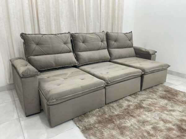 Sofá Retrátil e Reclinável REF 2030 2.80m – Bege Veludão