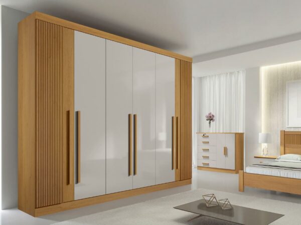 Guarda-Roupa Da Vinci Plus 6 portas e 6 gavetas – Cinamomo Ripado /Off White