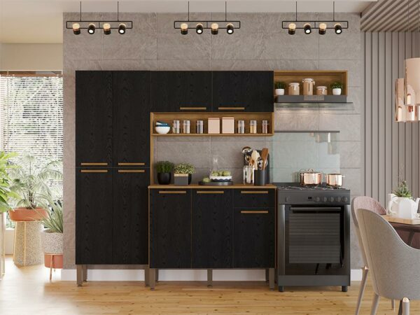 Cozinha Completa Madri 4 peças - Cinamomo/Preto